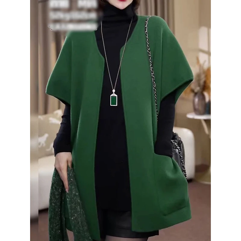 休闲风遮肉显瘦纯色马夹大衣女2025秋冬新款时尚百搭开衫毛呢外套