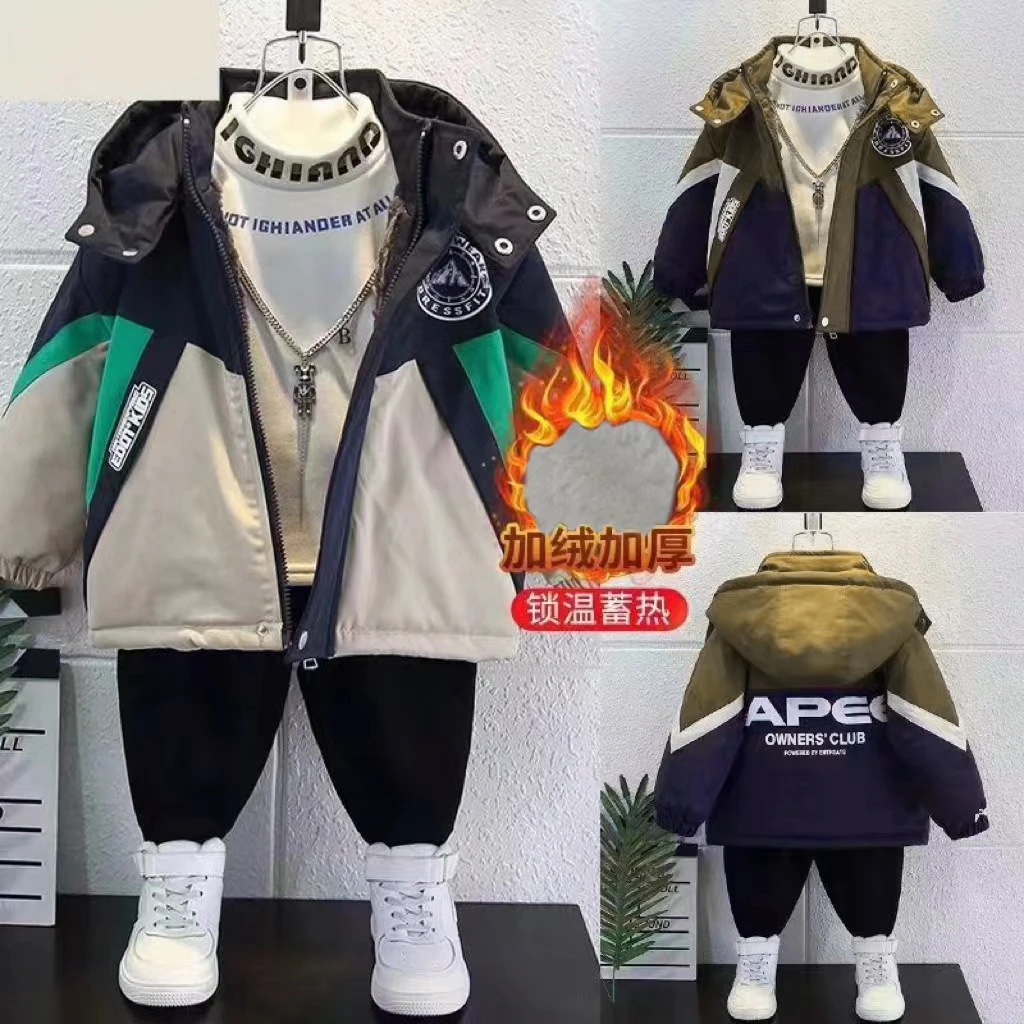 男童棉服2023新气宝宝冬装炸街棉袄儿童加绒加厚派克服棉衣外套潮