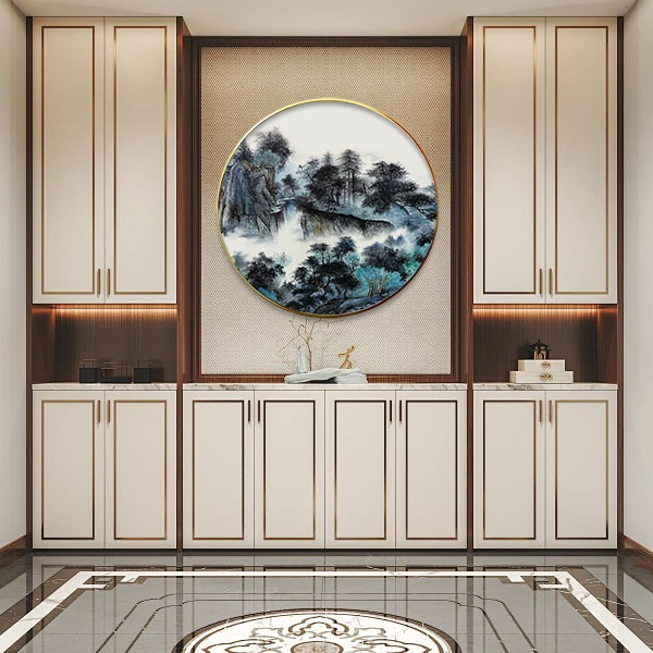 【高质】中式水墨山水圆形装饰画禅意山水玄关装饰画客厅茶室餐厅画