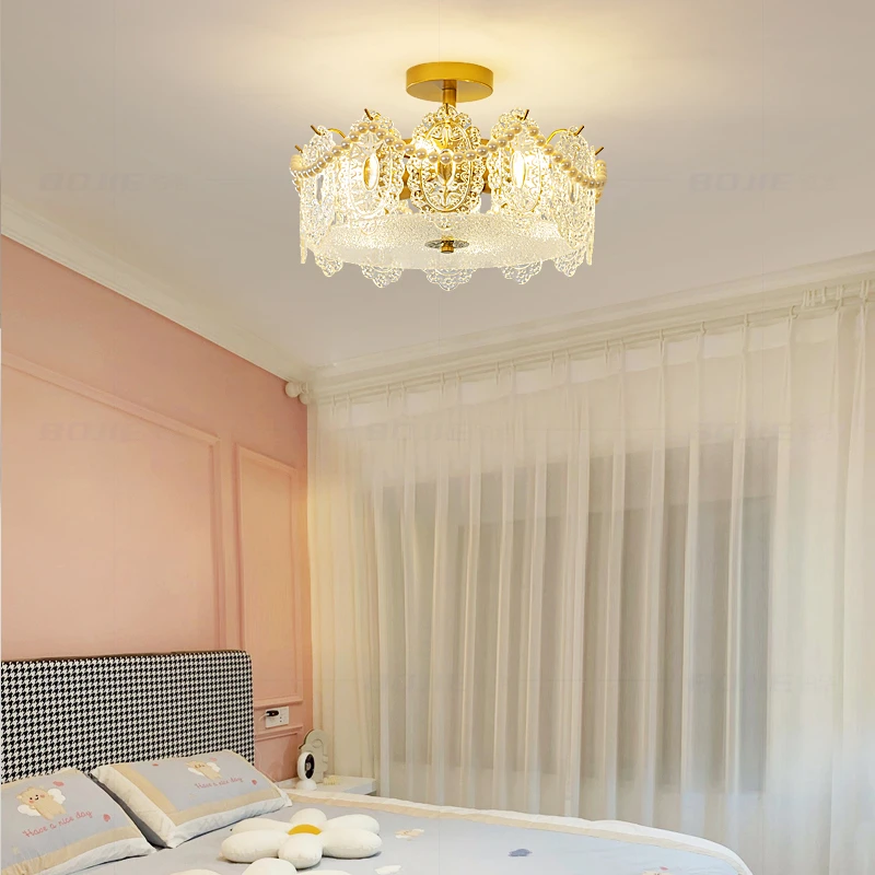 法式复古水晶卧室吊灯北欧简约客厅餐厅吸顶灯房间灯创意贝壳灯具