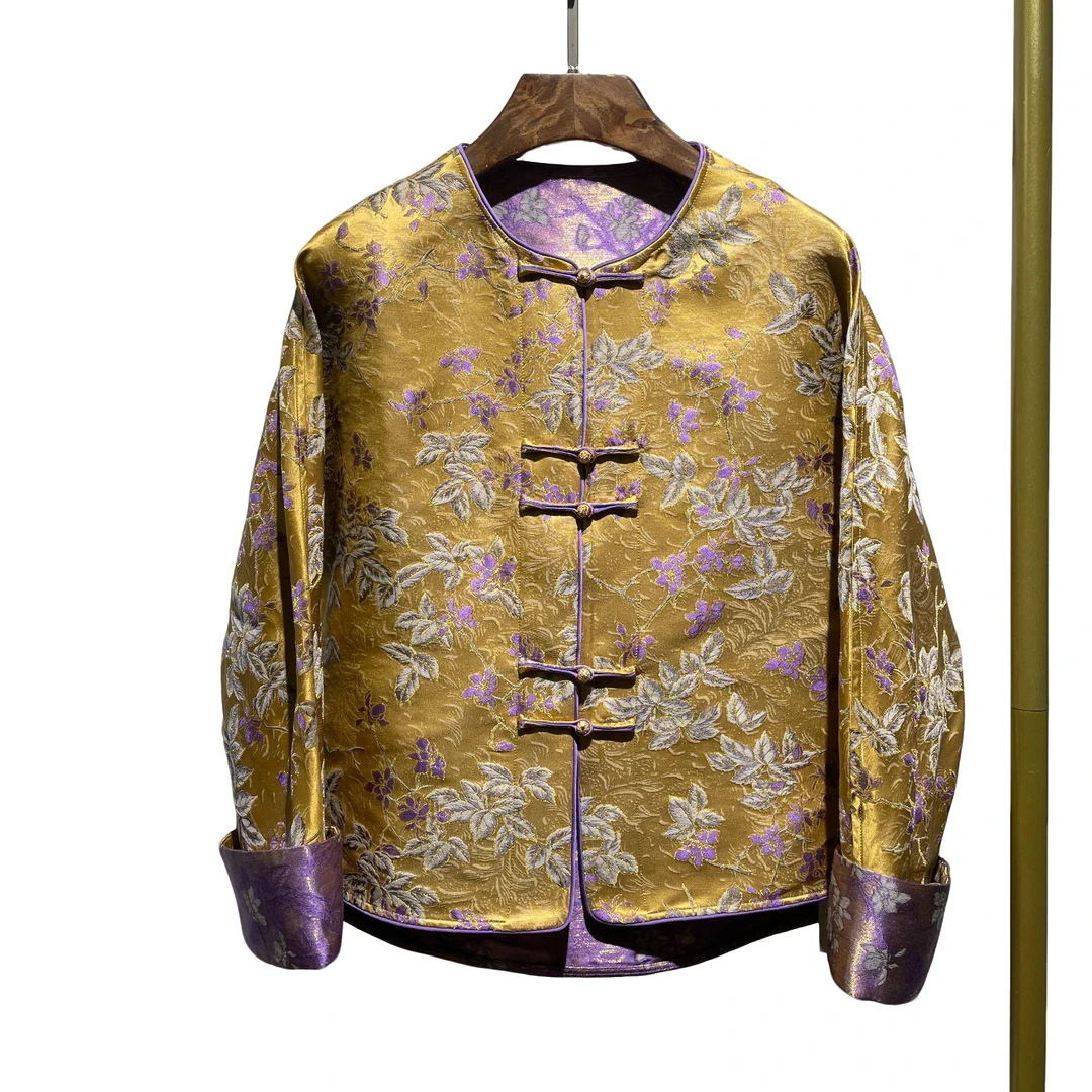 [丝毛.云锦]云锦织金桑蚕丝羊毛新中式国风上衣外套女装24Q082