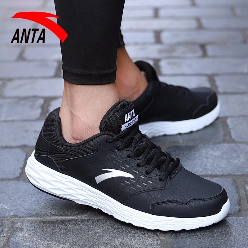 ANTA/安踏跑鞋皮面防水运动鞋男跑步鞋秋冬季新款黑色休闲鞋轻便