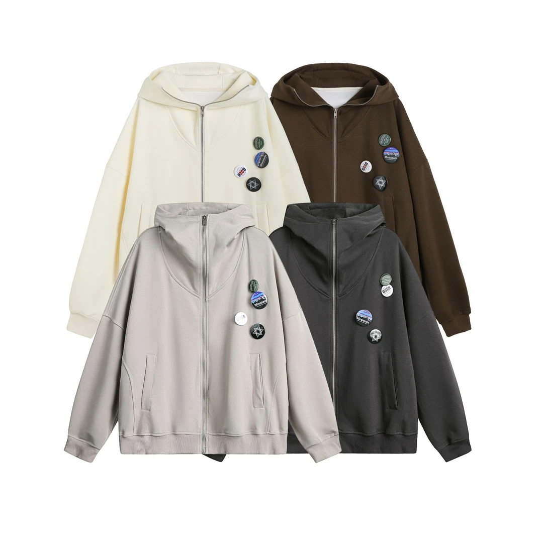 小洁专属 街头拉链连帽开衫卫衣男女宽松百搭休闲灰色外套