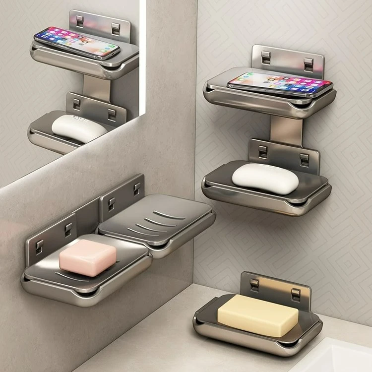 枪灰色浴室肥皂盒创意沥水太空铝免打孔香皂碟卫生间置物架壁挂式