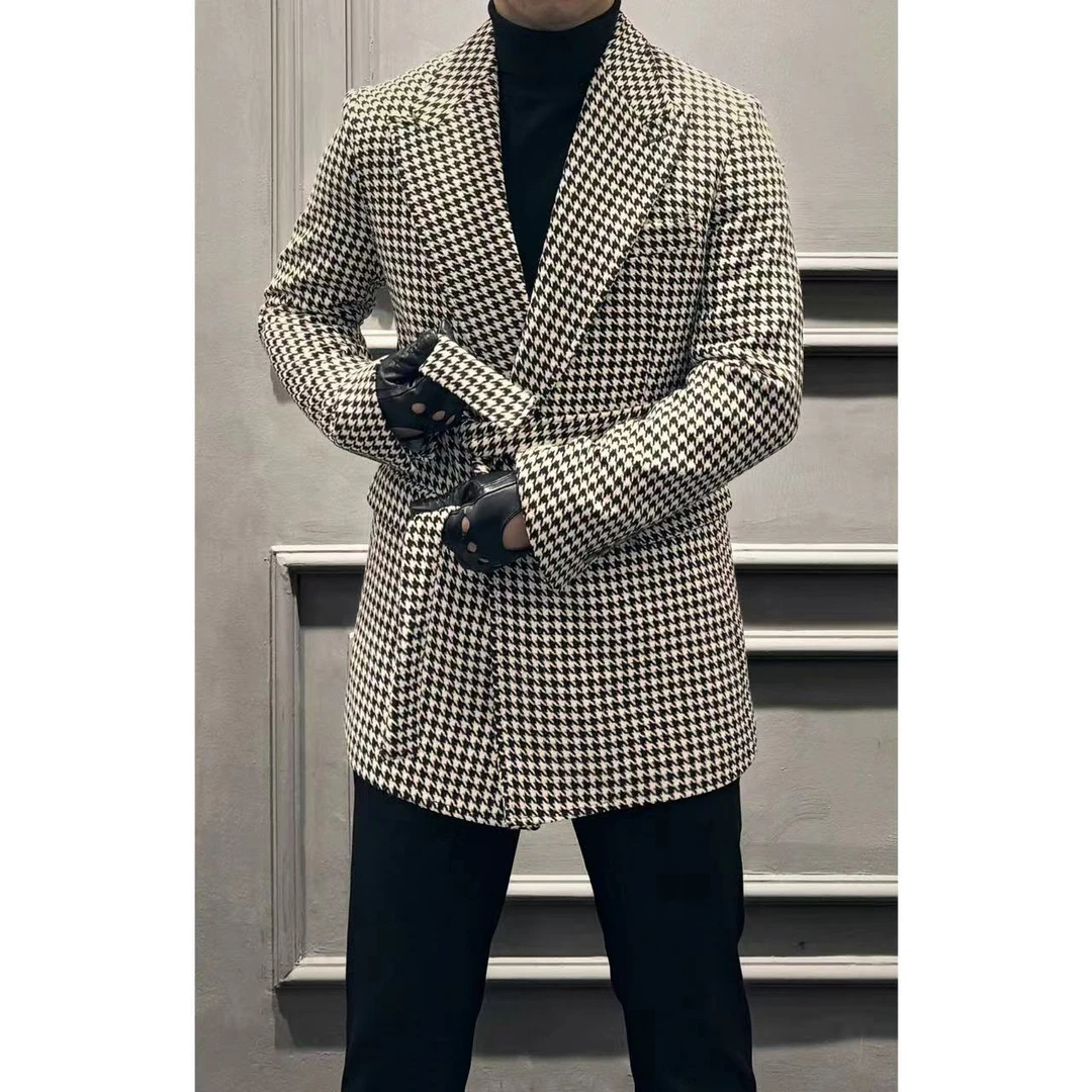 花伦 - 上新  意式千鸟格双排腰带设计款外套 -3325