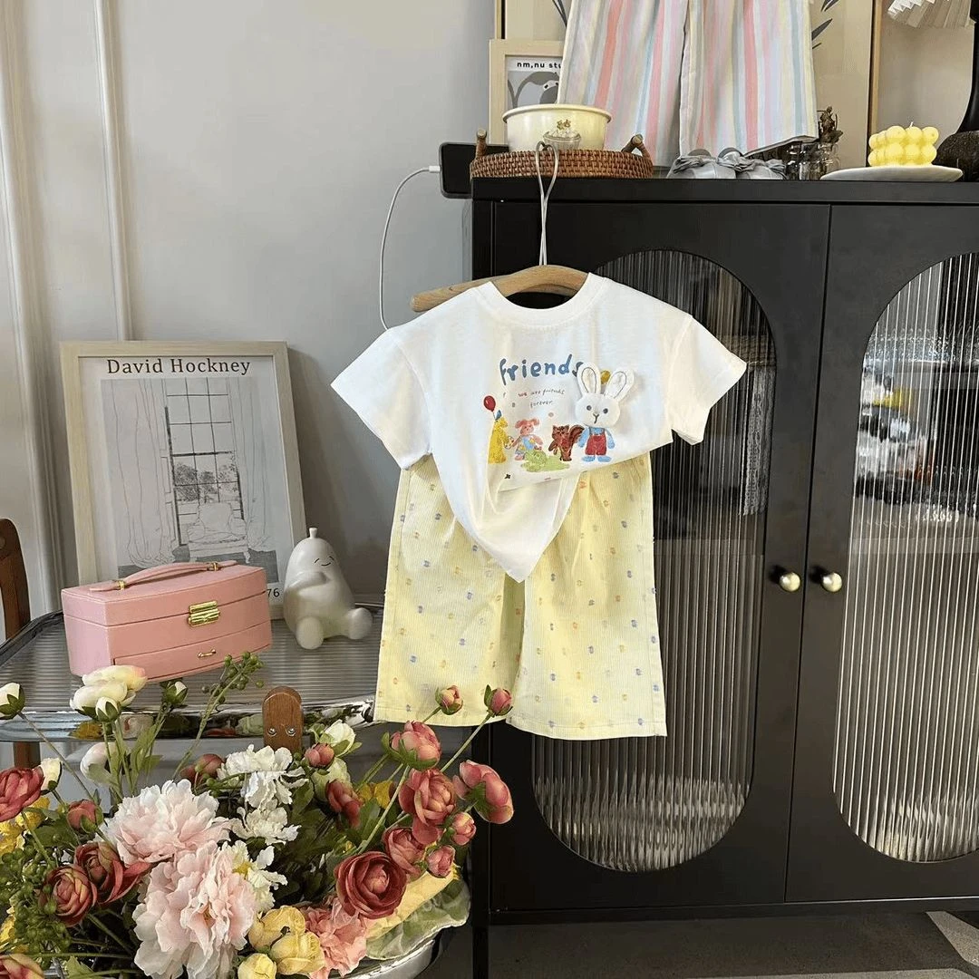 女童夏季防蚊裤t恤套装2024新款儿童时髦洋气宝宝夏装短袖两件套