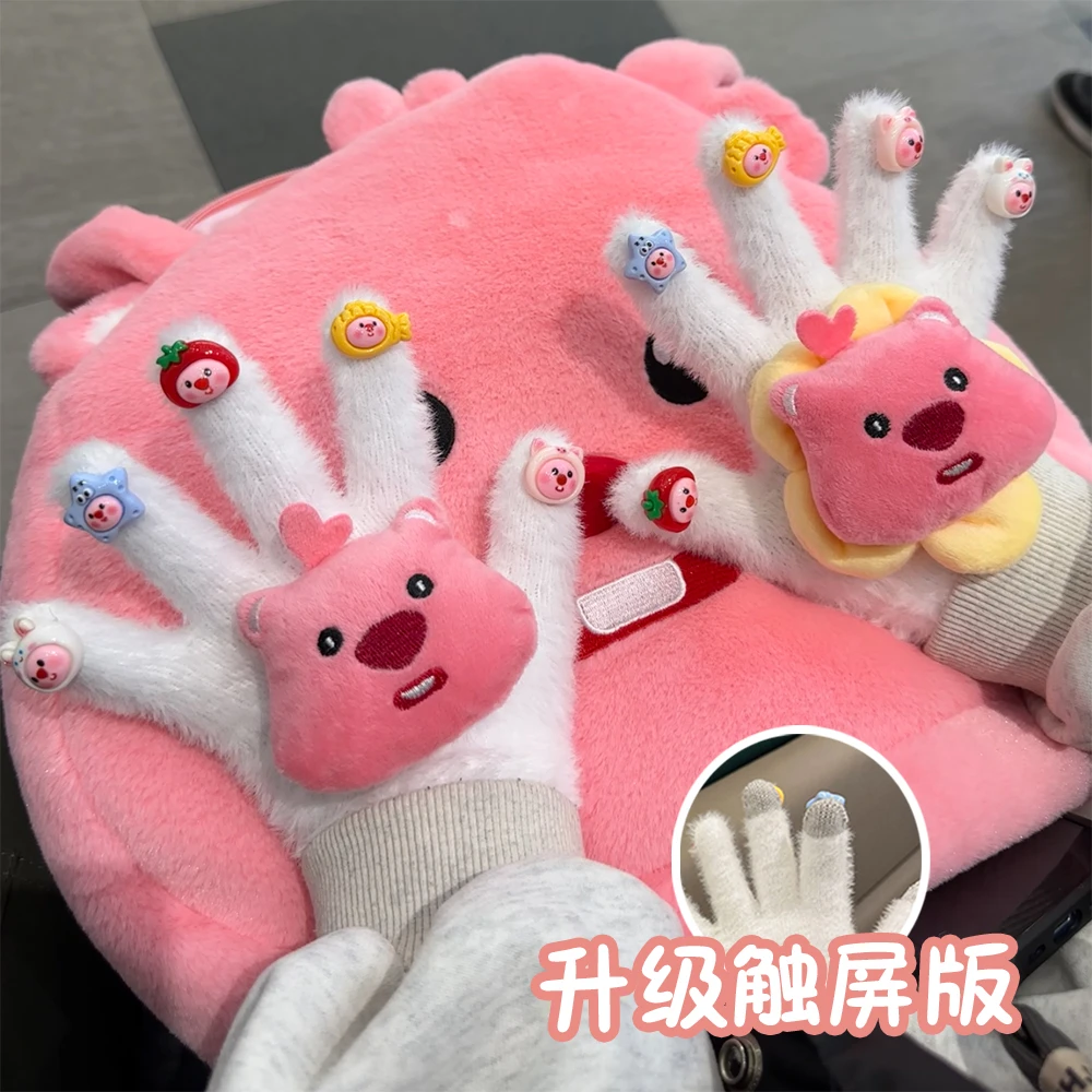 小海狸玩偶手套可触屏保暖秋冬季骑行毛绒立体可爱卡通手套学生