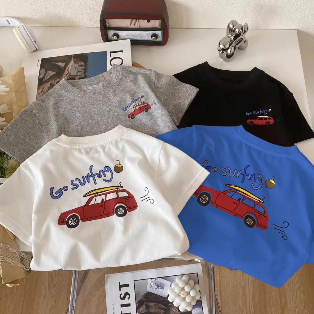 夏季儿童纯棉短袖T恤新款中小童宝宝圆领卡通印花洋气半袖上衣棉t