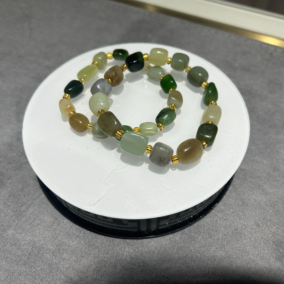 天然和田玉多宝随型石手串手工气质白色轻奢时尚绿色单圈玉手串