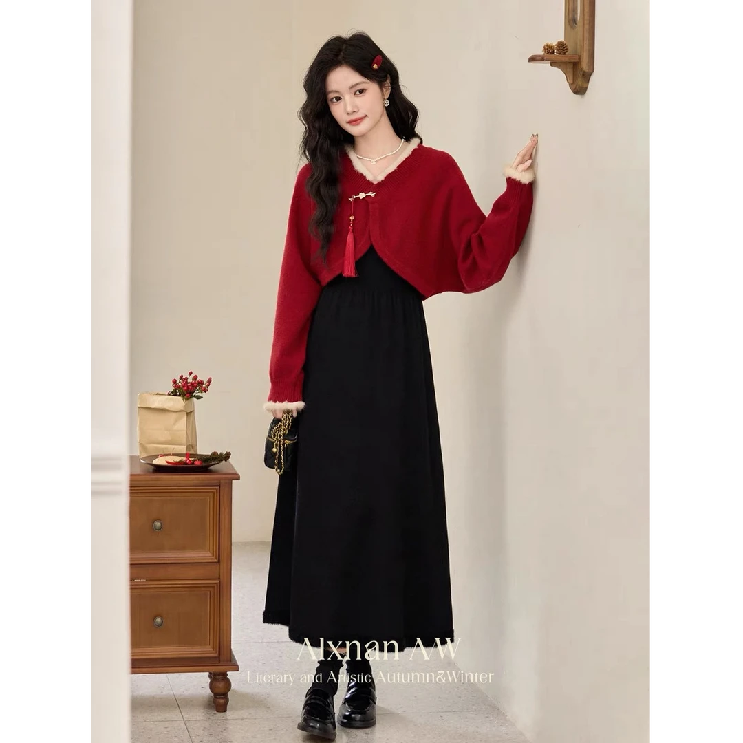 鹿向南【送流苏】【朱砂痣】2025秋冬新款加绒厚版小香风套装L52208