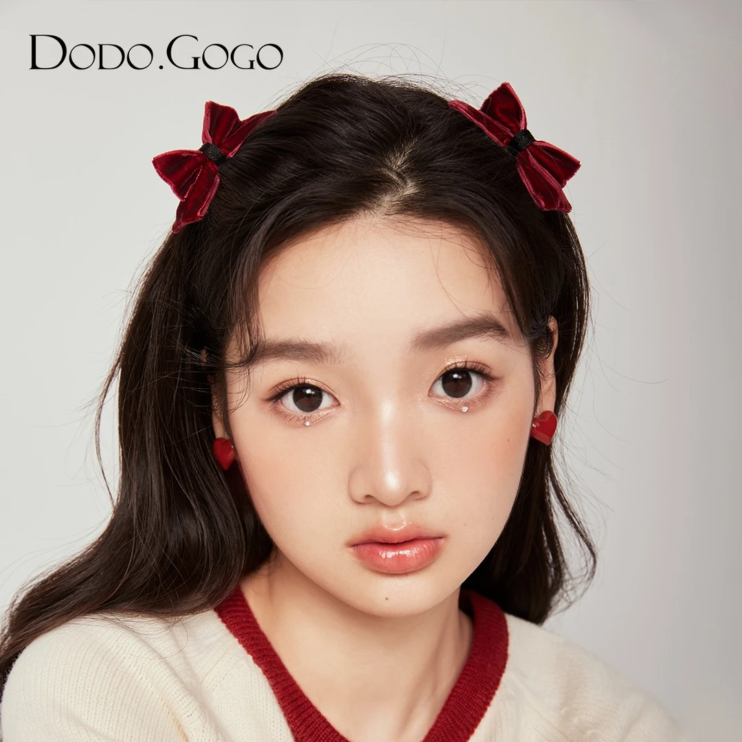 DODOGOGO复古红色丝绒小蝴蝶结对夹侧边夹公主发卡