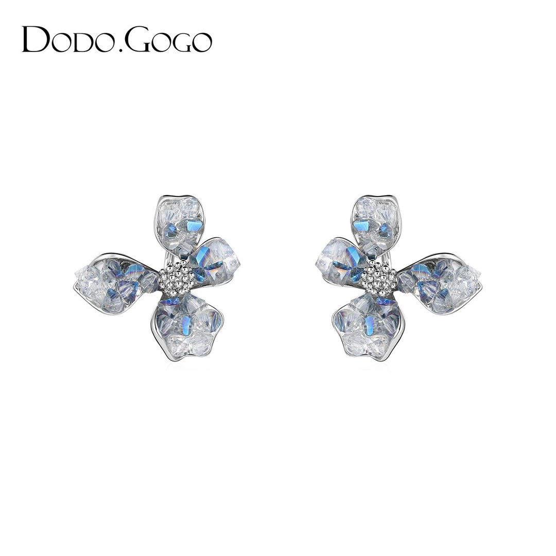 DODOGOGO 铜合金合成锆石耳饰 渐变水晶花朵耳环女高级感轻奢耳钉
