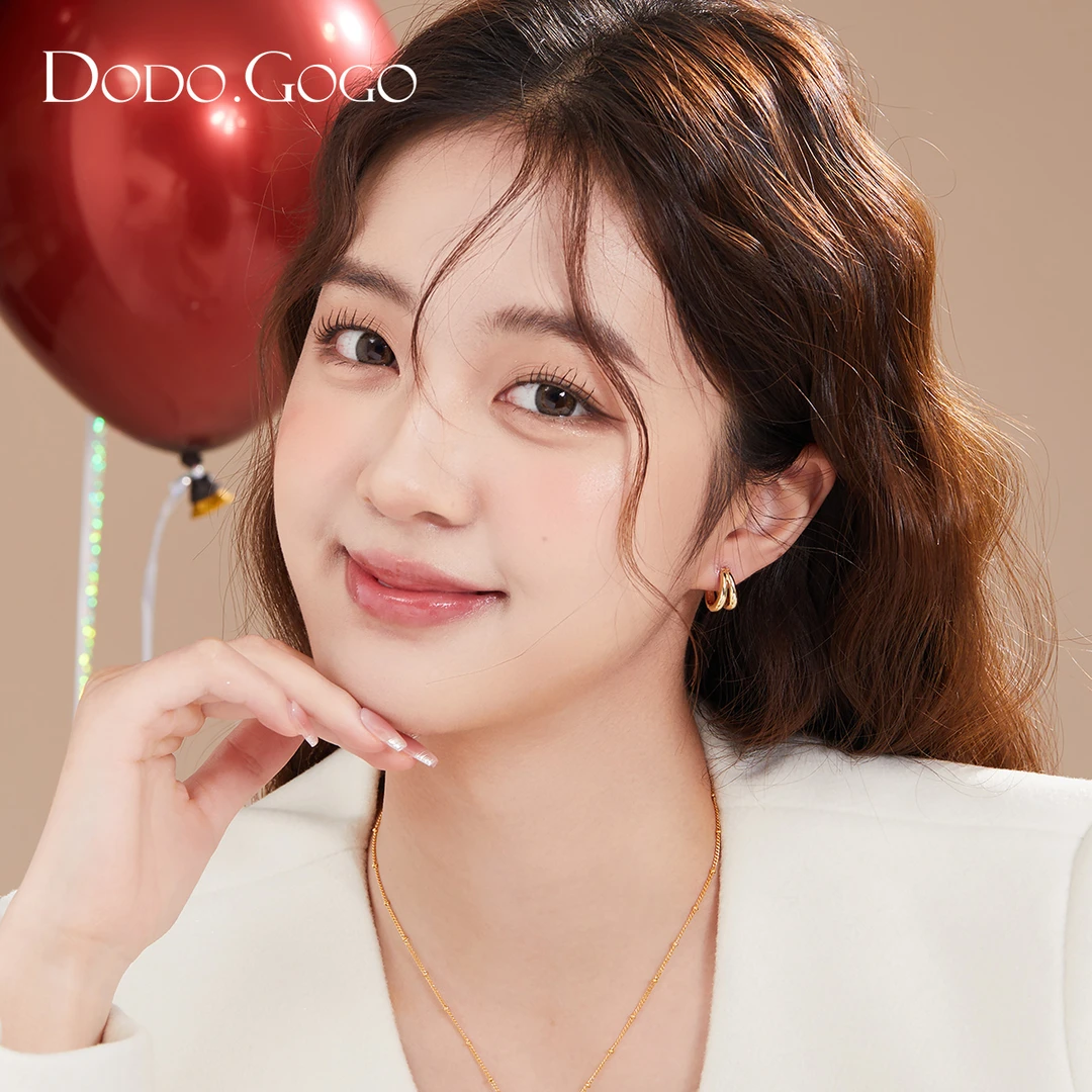 DODOGOGO 铜合金耳饰 镀k金双层圈圈耳环气质简约小众素圈耳扣女