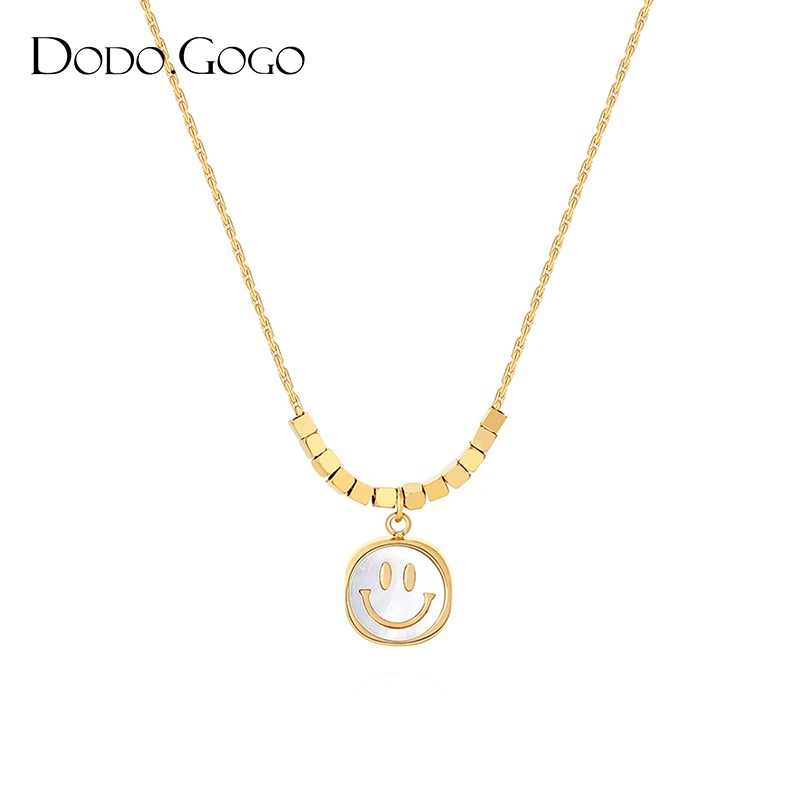 合金项链 DODOGOGO时尚金边笑脸方块项链百搭小众简约设计感
