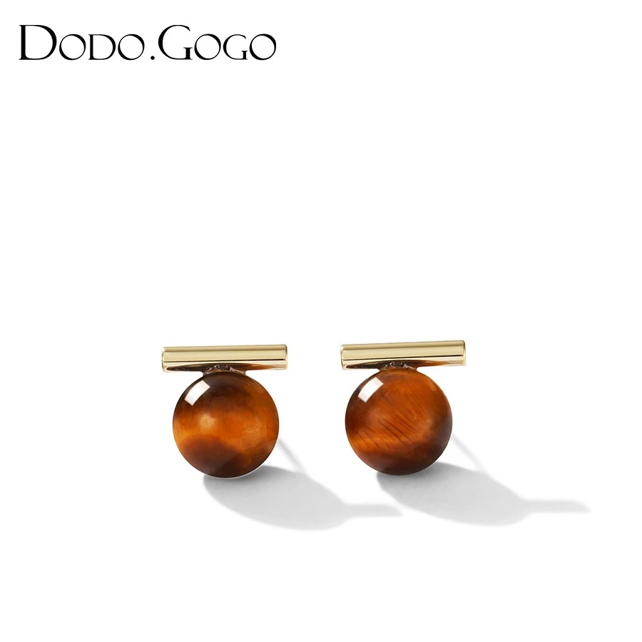 DODOGOGO 合金耳饰 百搭复古小众简约精致虎眼石秋冬耳环