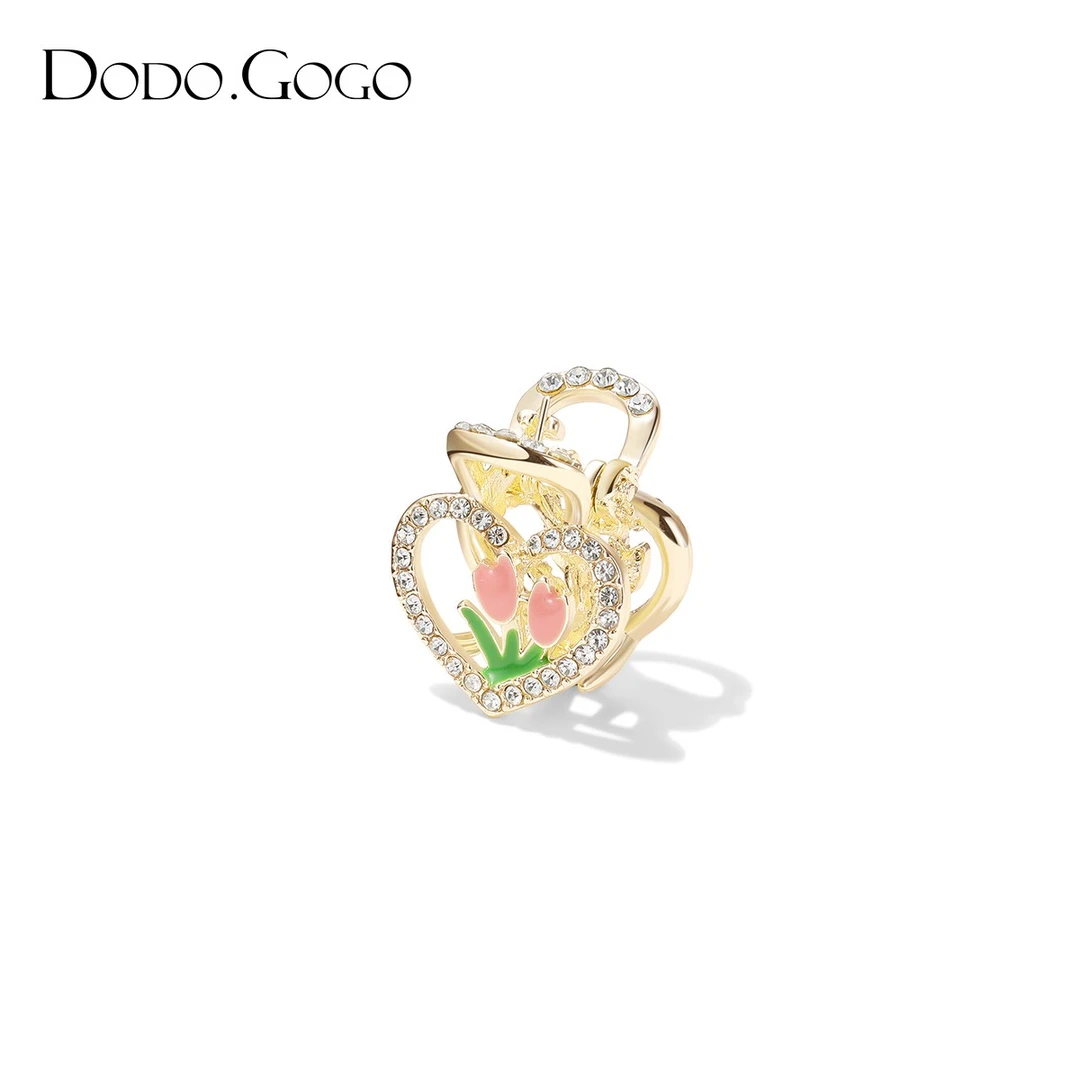 DODOGOGO 铜合金合成锆石发饰 粉色郁金香花朵小号抓夹爱心夹子