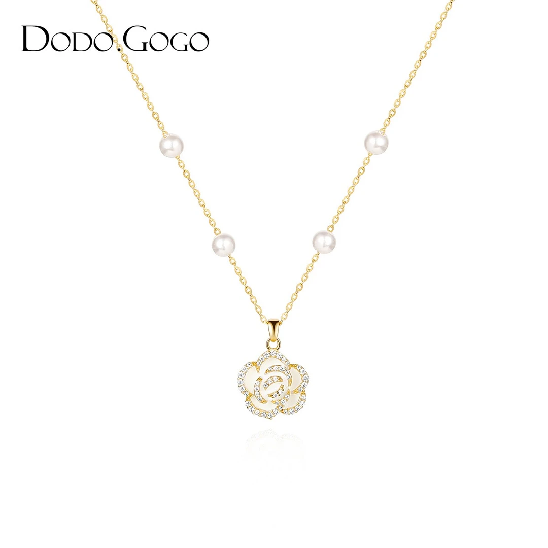 DODOGOGO 合金合成锆石项链 山茶花设计感颈链轻奢气质高级锁骨链