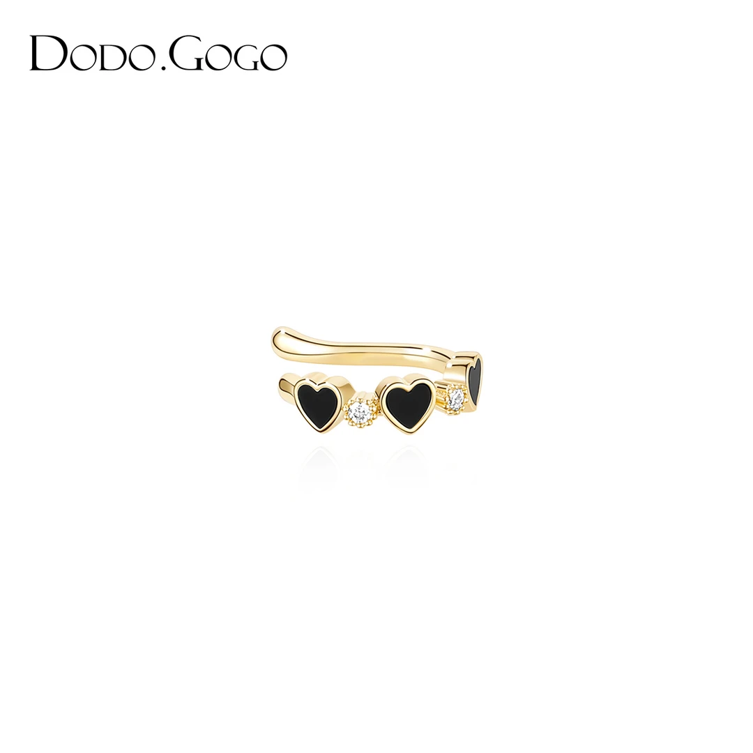 DODOGOGO 合金合成锆石耳饰 黑色爱心气质百搭简约个性精致耳骨夹
