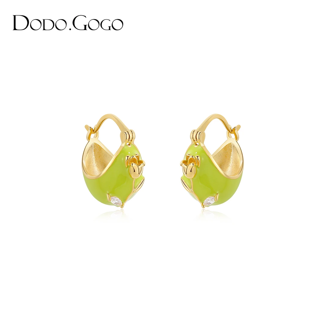 DODOGOGO 合金合成锆石耳饰 绿色郁金香耳环小众设计感小清新耳扣