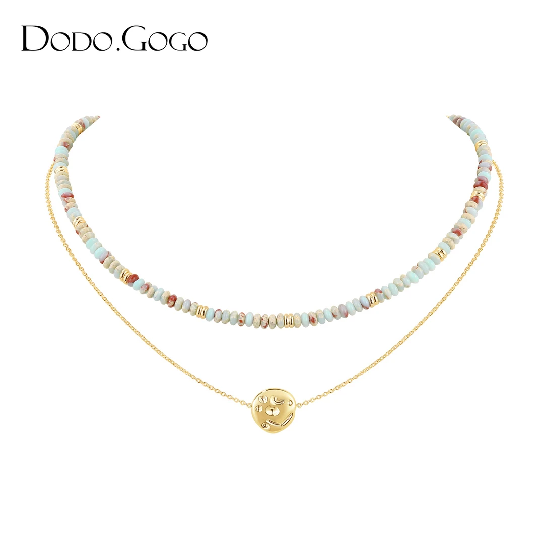 DODOGOGO 合金项链 复古双层叠戴大自然串珠项链女高级感锁骨链