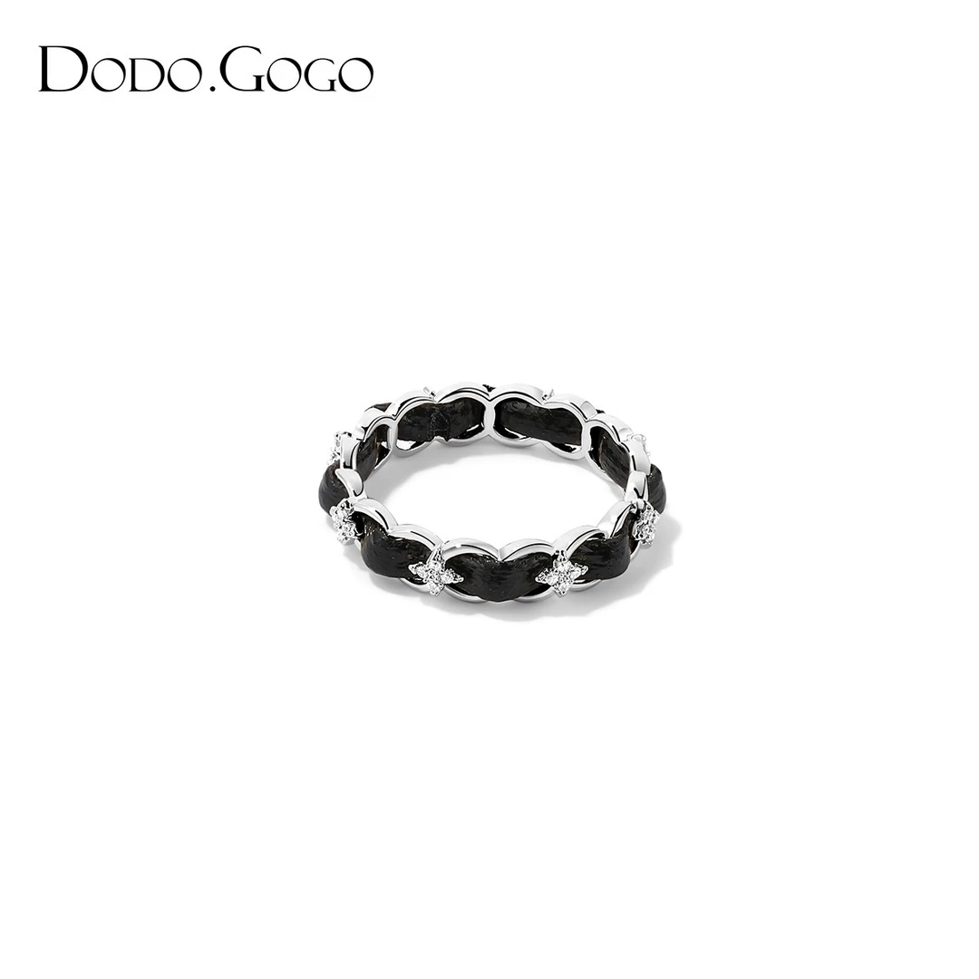 DODOGOGO 铜合金合成锆石戒指 黑色编织戒指情侣对戒潮酷个性指环