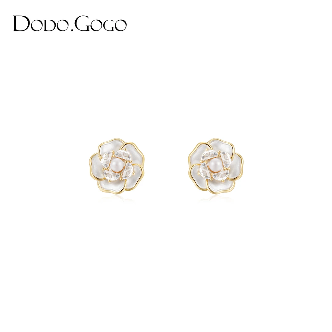 DODOGOGO 合金合成锆石耳饰 气质轻奢时尚百搭复古法式山茶花耳环