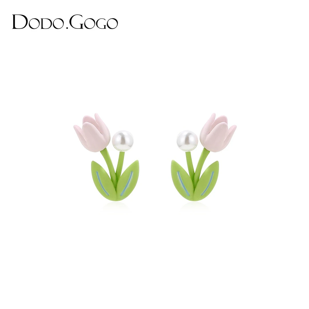 DODOGOGO 合金仿珍珠耳饰 【花卉系列-郁金香】紫色郁金香耳钉