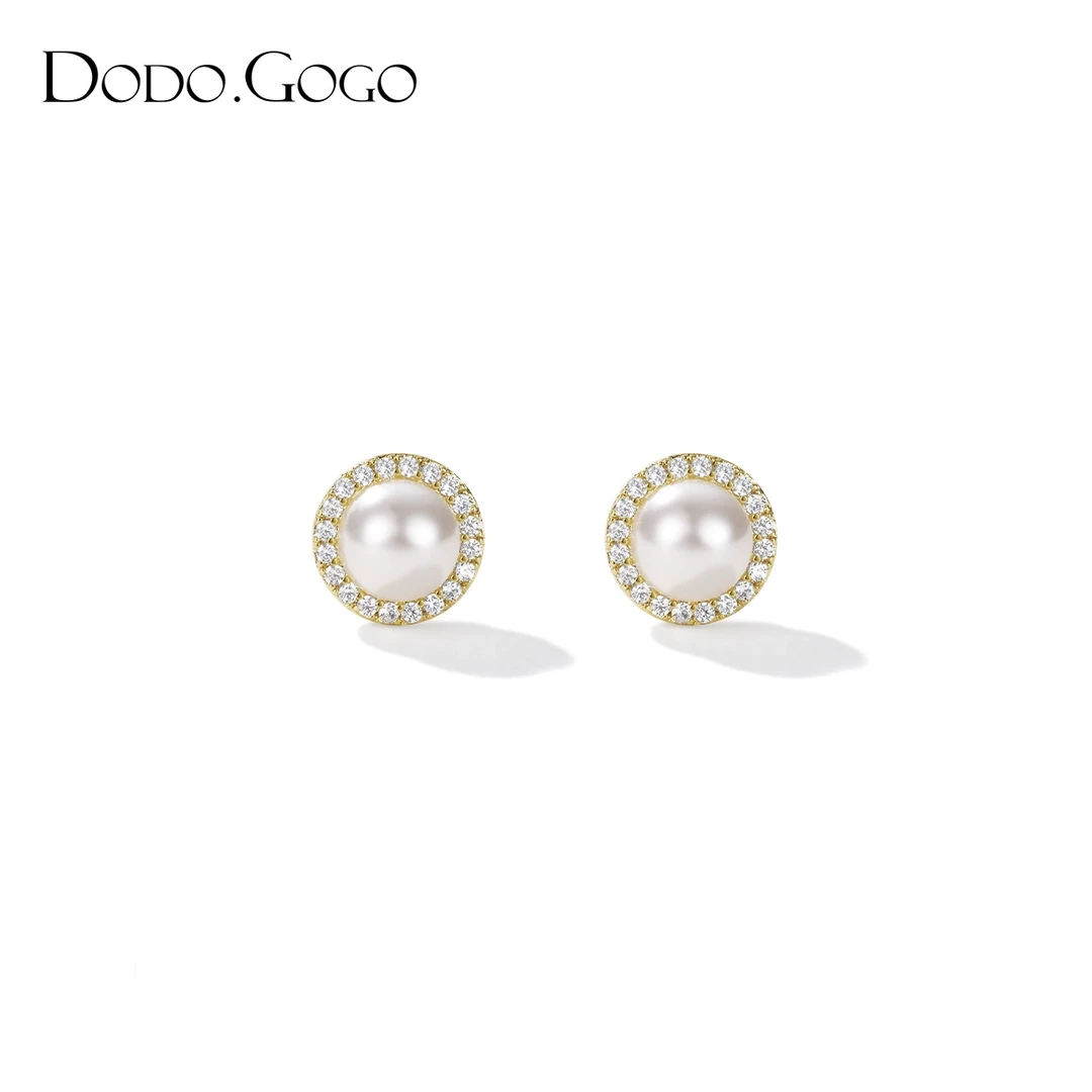 DODOGOGO 合金仿珍珠耳饰 花边满钻耳钉精致高级感简约秋冬耳环女