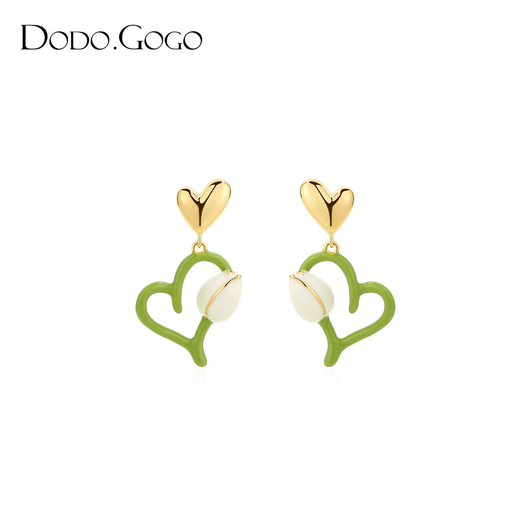 DODOGOGO 合金耳饰 郁金香花朵爱心耳环女夏日小清新森系耳坠