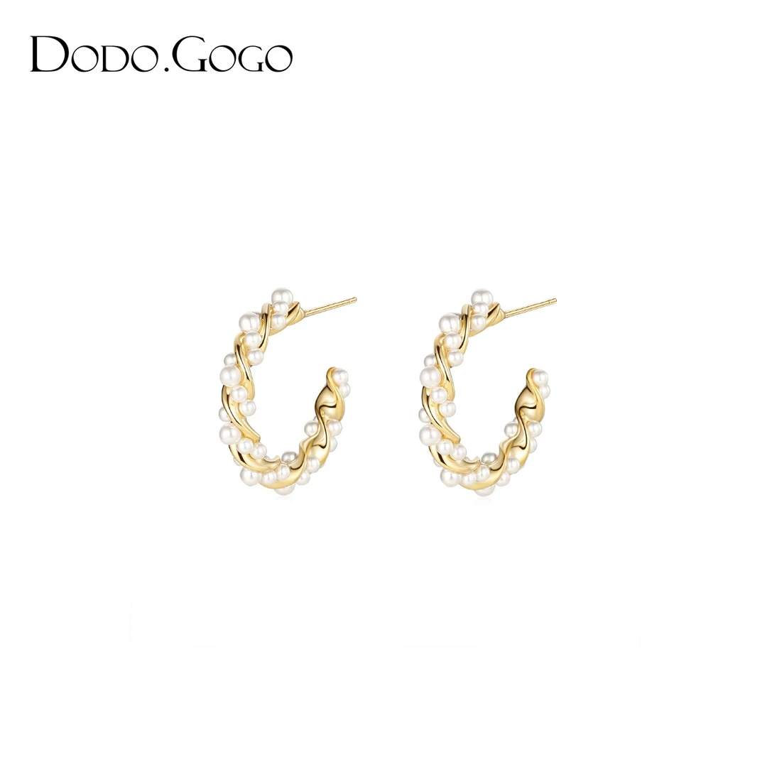 DODOGOGO 合金仿珍珠耳饰 缠绕耳环女小众设计感高级轻奢气质耳钉