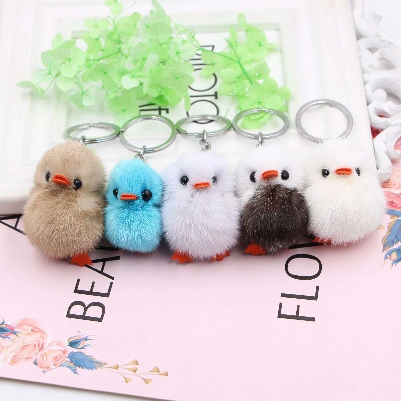超萌mini水貂毛小鸡皮草挂件小号小黄鸭子可爱毛绒包包钥匙扣吊坠