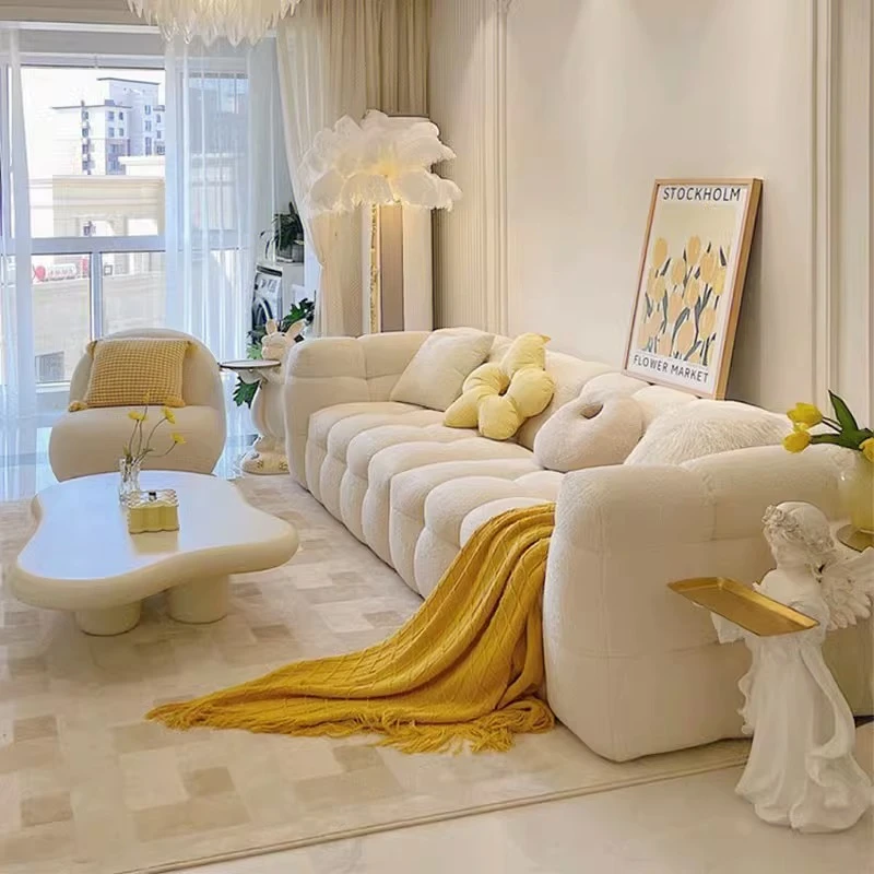 阑珊阁奶油风羊羔绒棉花糖沙发小户型客厅简约现代ins风网红款