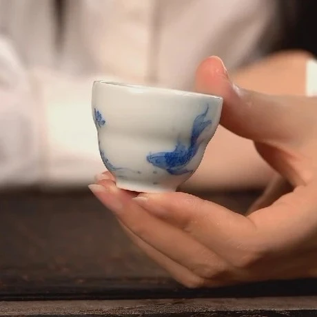 【品遗敬仁】聚澜堂青花锦上添花小葫芦杯50cc 岩茶小杯口5.1*高4.5