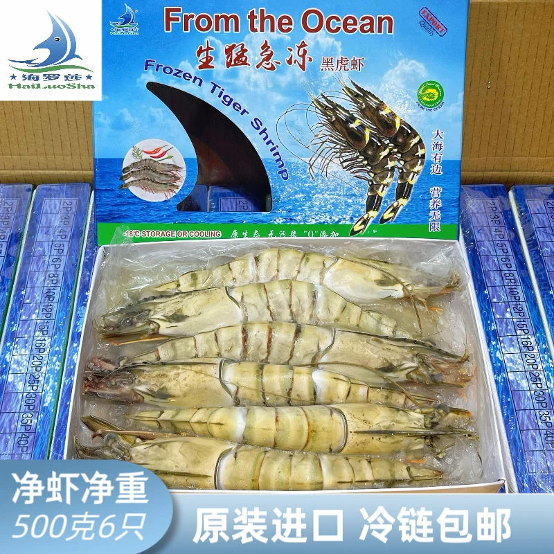 500克6只/盒特大号红树林天然黑虎虾生猛急冻海捕大虾