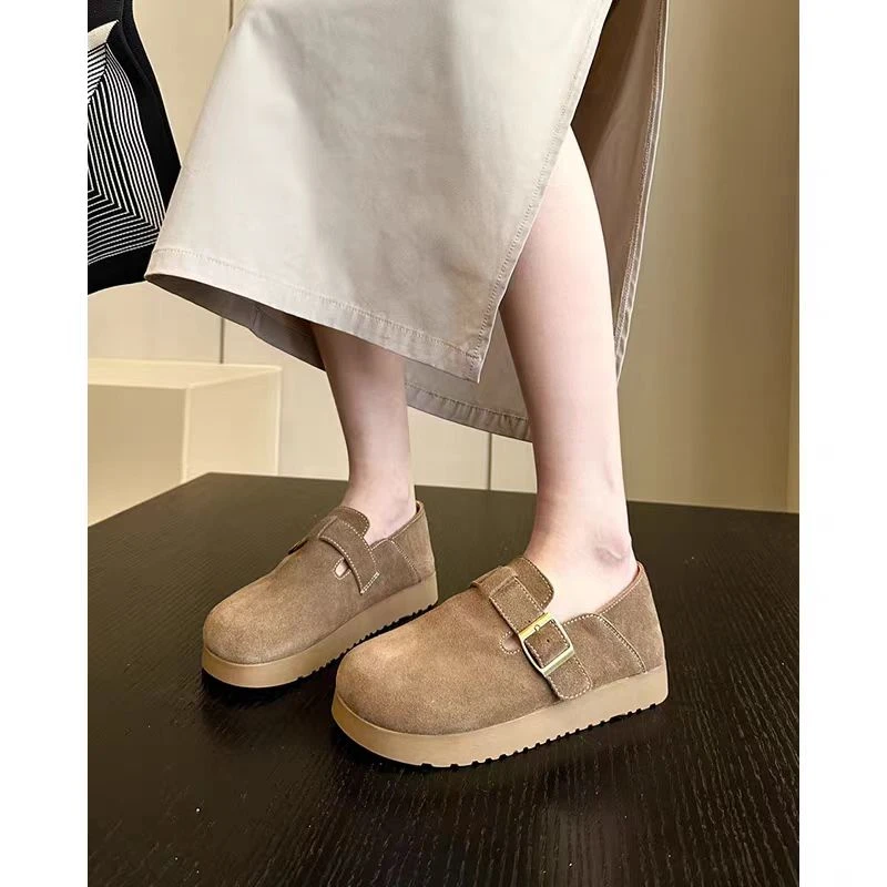 懒人一脚蹬真皮勃肯时尚百搭外穿休闲鞋复古洋气厚底柔软舒适