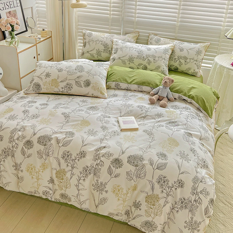 【沐安小居】全棉四件套被套高支高密全棉软糯小清新嵌绳工艺三件套