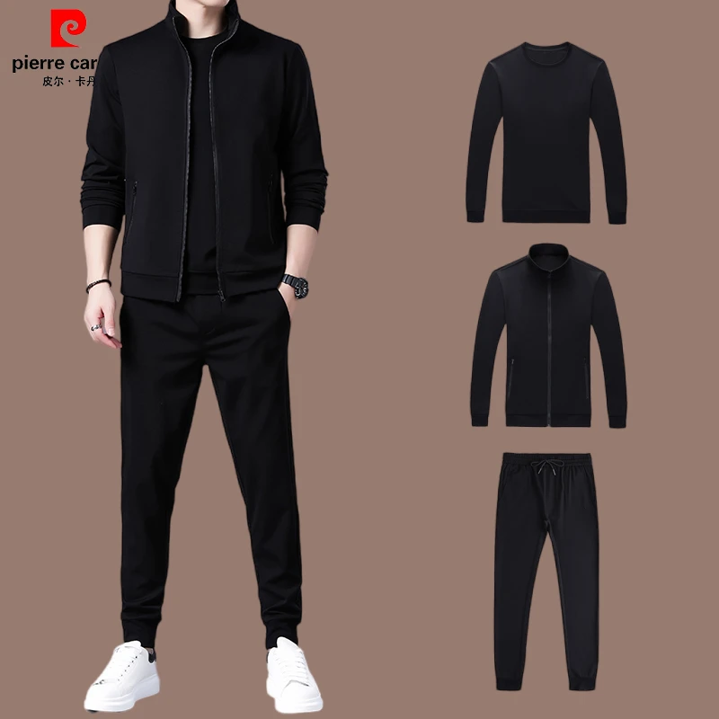 皮尔卡丹品牌男装高端休闲运动服套装长袖潮流春秋卫衣外套三件套