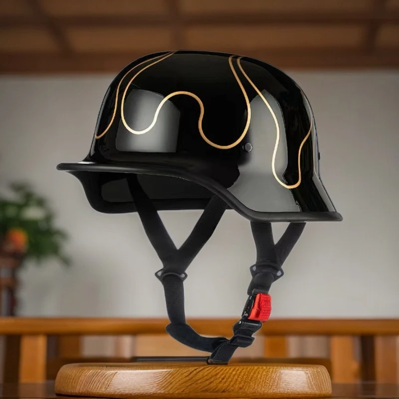 断码头盔夏天骑行头盔德式M35大兵盔黑色保护夏季巡航车个性头盔