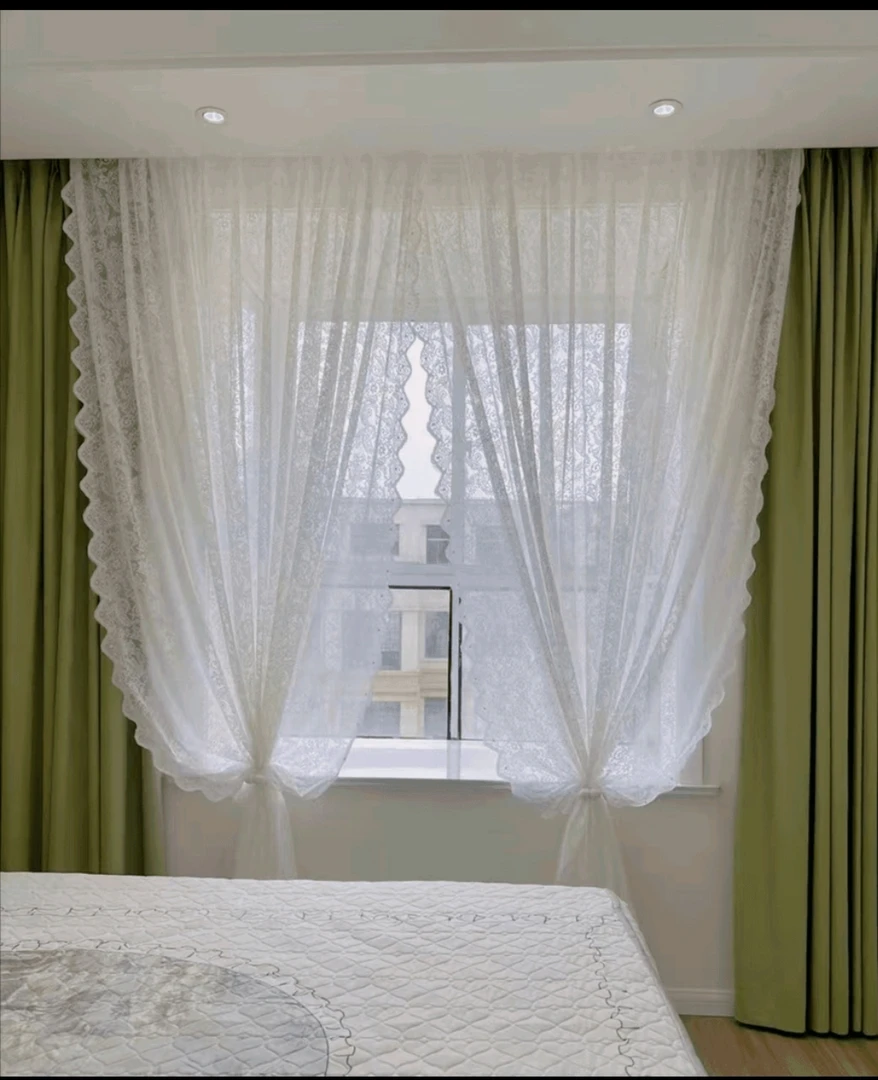 1103白色蕾丝纱帘宽3米高1.7米挂钩款
