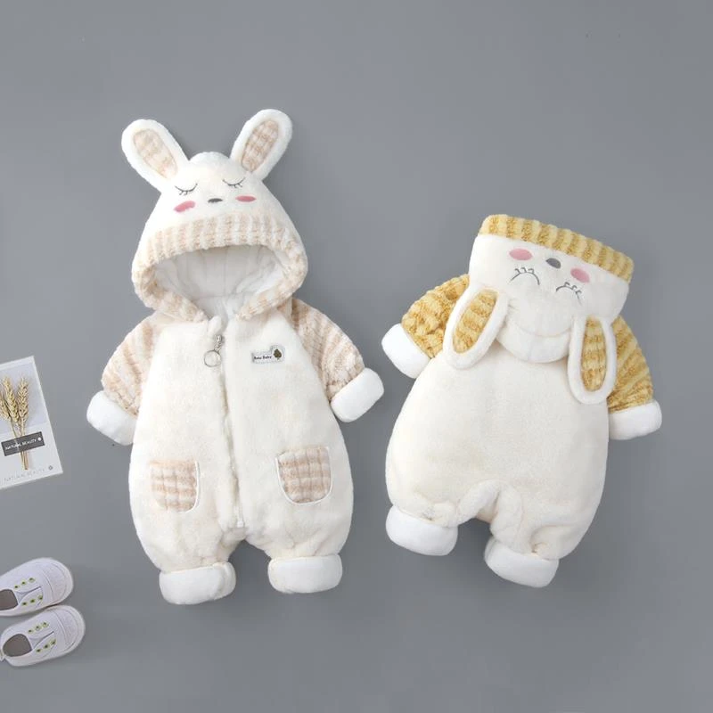 巴拉优选婴儿连体衣冬加厚外出连帽夹棉保暖外套可爱超萌小童男女