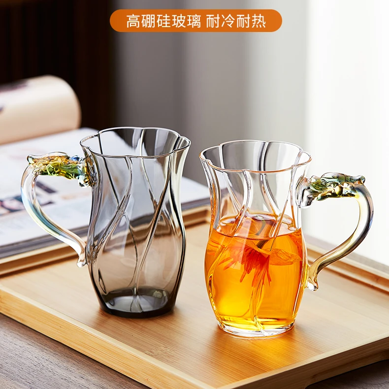 玻璃杯家用带把耐高温高硼硅办公室男女花茶杯个人绿茶杯泡茶杯子
