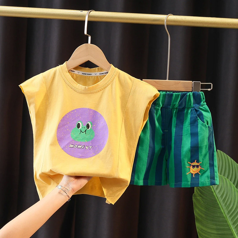 男童卡通背心套装2024夏季新款儿童洋气无袖短裤透气薄款两件套