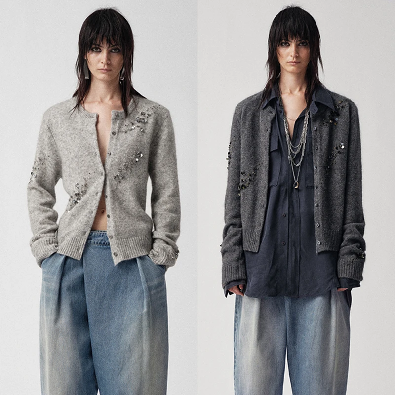 【Liegee 设计师品牌】CLV概念店 手工钉珠垫肩羊 毛开衫重工针织