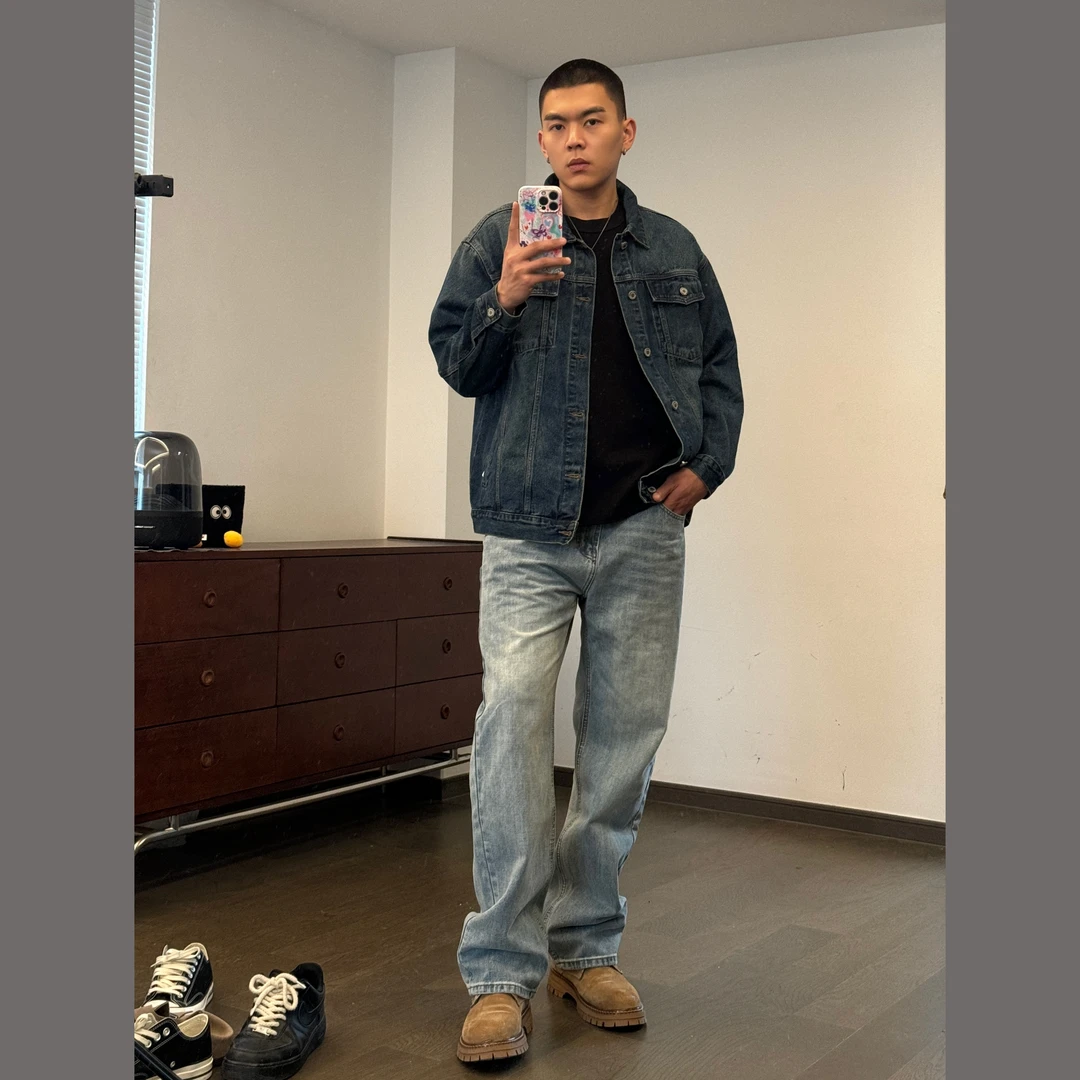 tillthedawn美式水洗牛仔夹克春秋男女复古百搭休闲宽松重磅外套