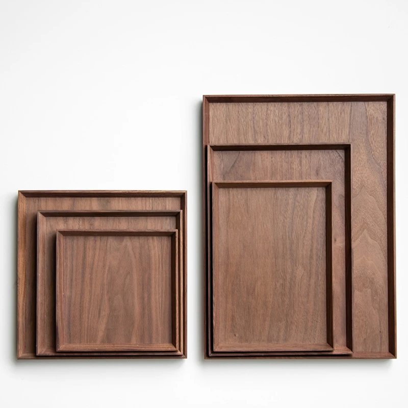 黑胡桃实木托盘日式长方形木茶盘木质托盘甜品盘西餐盘水果早餐盘