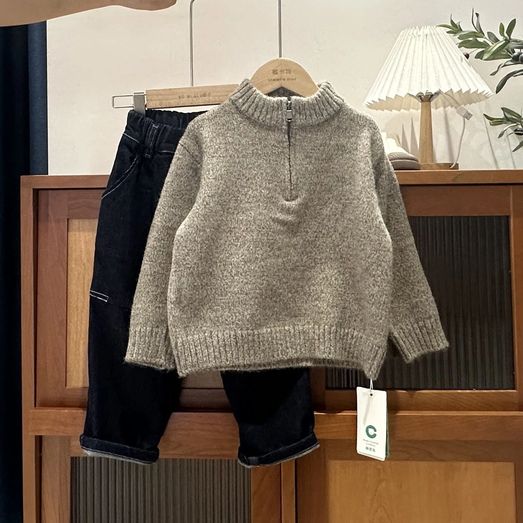 儿童秋季百搭杂色半拉链针织毛衣84645