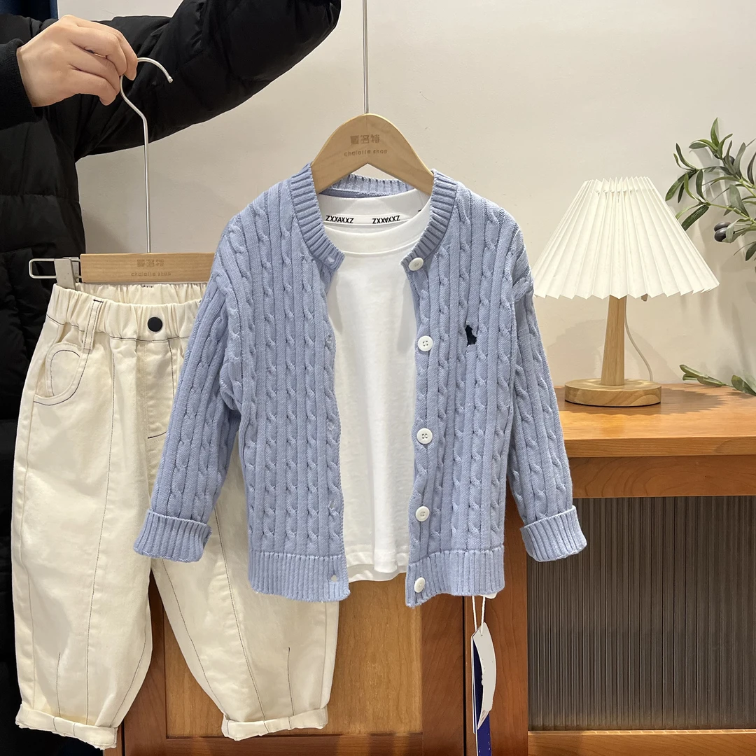 儿童纯色圆领麻花针织开衫39141