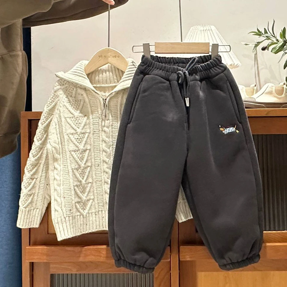 儿童冬季加绒加厚刺绣百搭束脚休闲裤11242