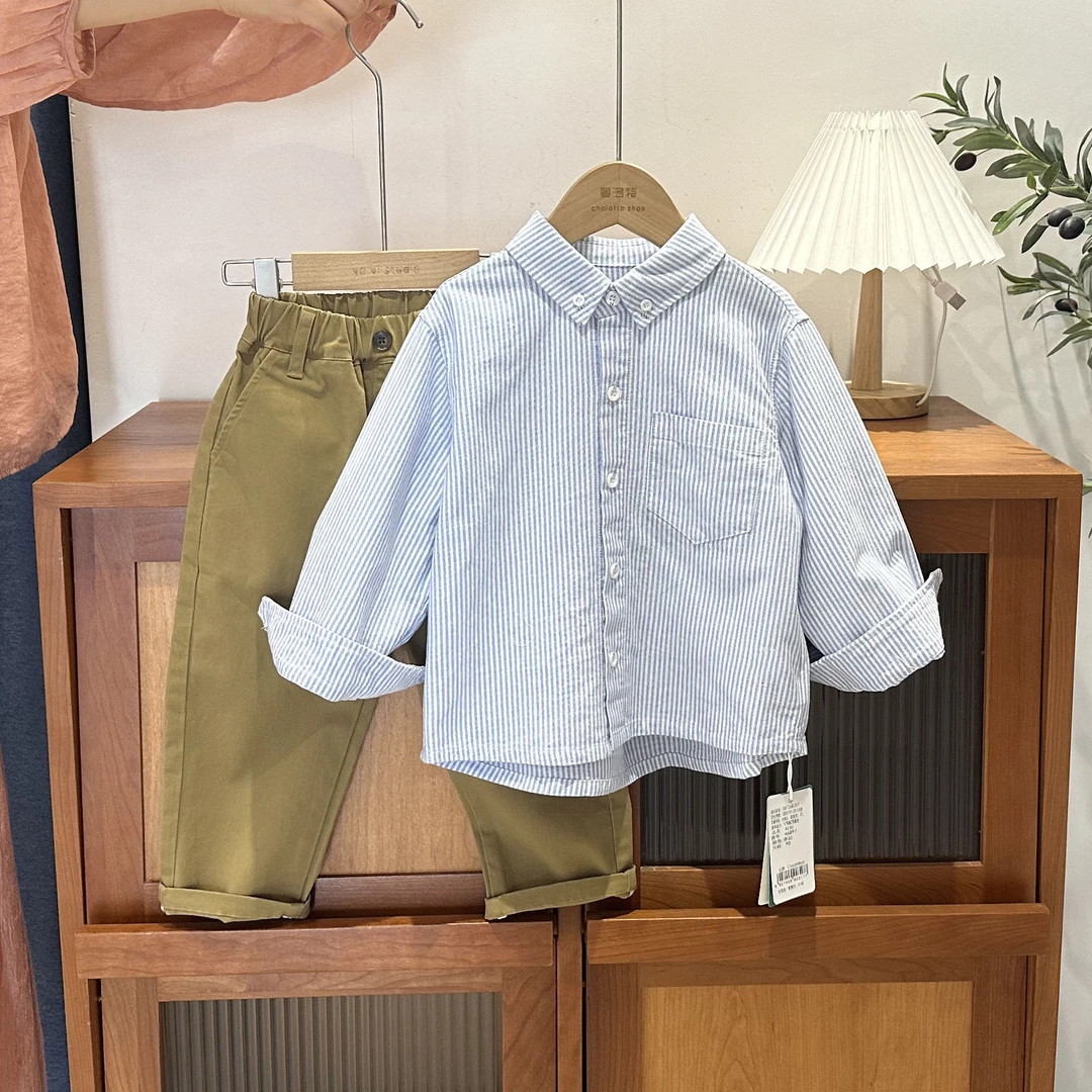 儿童秋季刺绣简约单排扣学院风衬衫46897