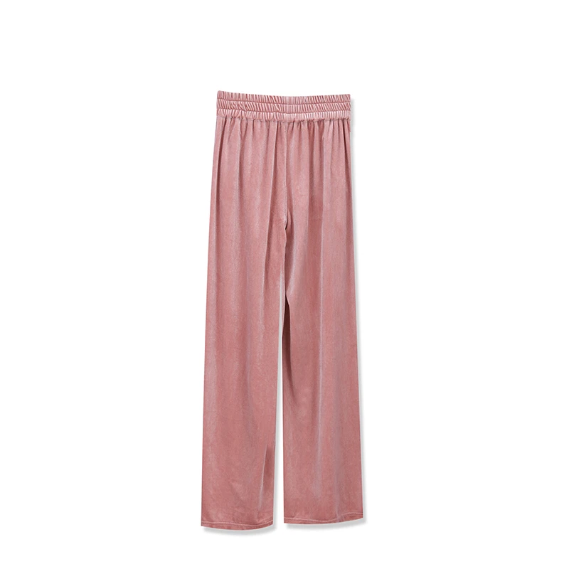 A F6671 2024春季新款松紧腰阔腿丝绒长裤